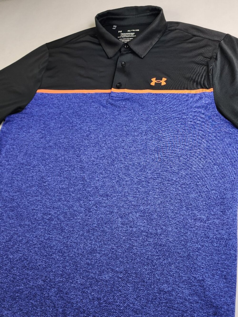 Under Armour Mens XL Logo Playoff Golf Polo Black Blue Orange Athletic Shirt